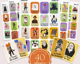 Halloween Loteria, Spooky, Mexican Bingo, Printable Game, Bilingual 40 Players