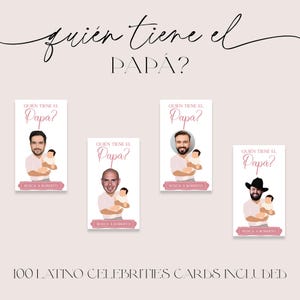 Witte en stoffige roze babyshower Quién Tiene El Papá, bewerkbare spelsjabloon, digitale sjabloon, Who Has the Baby Daddy, aanstaande papa, Canva