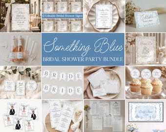 Something Blue Before I Do Bridal Shower 25 Items INCLUDED Bundle, Editable Templates, Vintage Floral Shower, Blue Chinoiserie, Canva SBB001