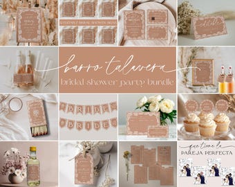 Barro Mexican Talavera Inspired Bridal Shower 22 Items INCLUDED Bundle, Editable Templates, Minimal Elegant, Canva, BST001