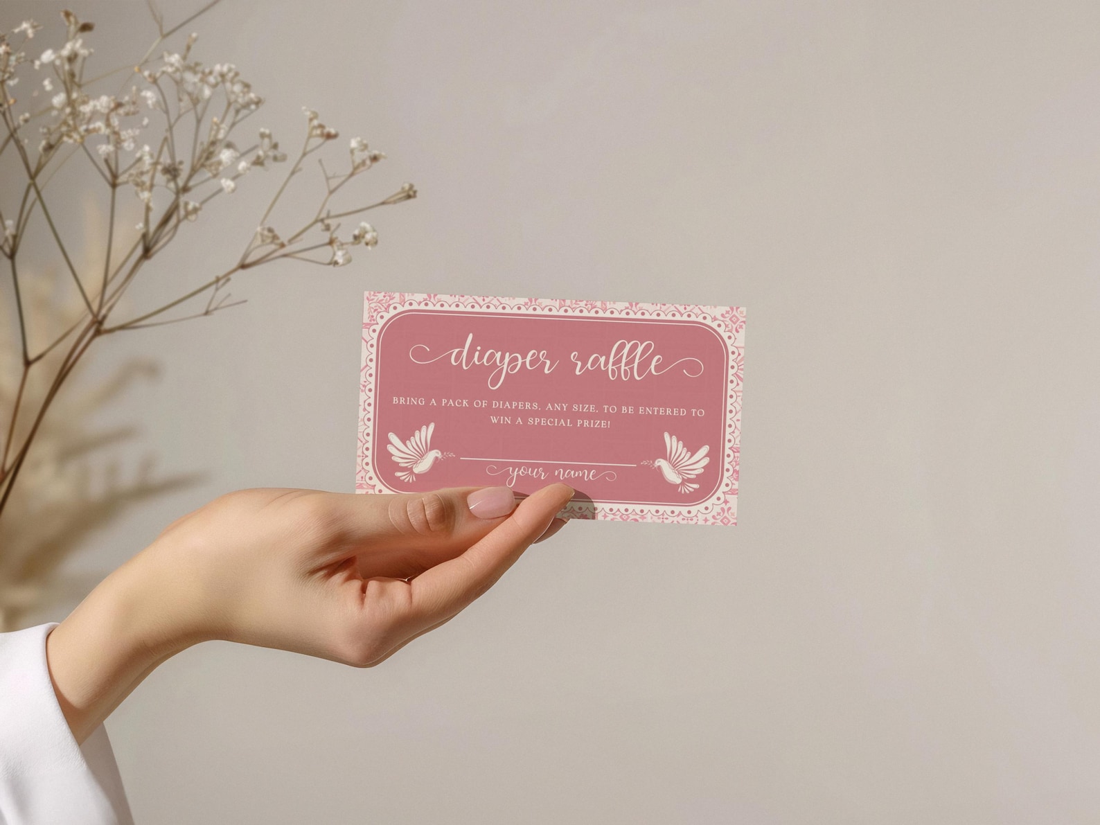 Digital Insert Card Pink Cielito Lindo Baby Shower Diaper Raffle Card, Editable Template ...