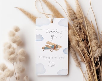 Airplane Birthday Favor Tags, 1st Birthday Party Thank You Tag, Vintage Airplane, Editable Baby Boy Birthday Favor Tags, Aviation, APF001