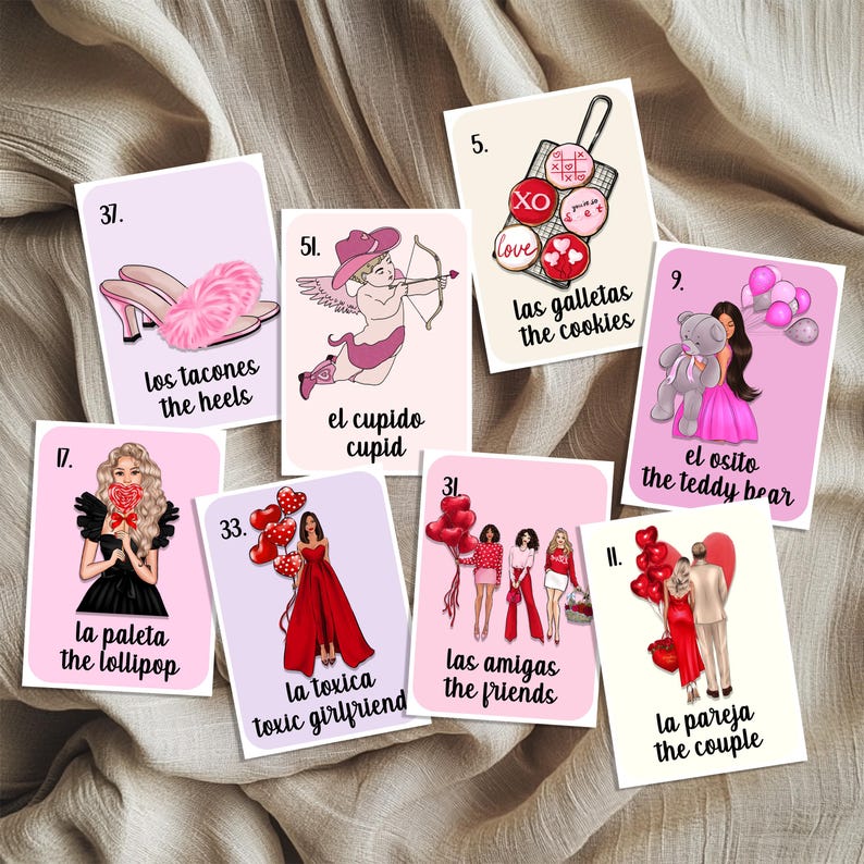 Boho Minimalist Valentine's Loteria, Mexican Loteria, Galentine's, San Valentin, Girls Night, Bilingual, 50 Players, Canva, VL001 imagem 5