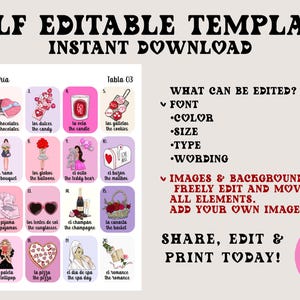 Boho Minimalist Valentine's Loteria, Mexican Loteria, Galentine's, San Valentin, Girls Night, Bilingual, 50 Players, Canva, VL001 imagem 4