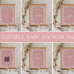Roze Cielito Lindo Mexicaanse witte op talavera geïnspireerde babyshowerborden, 20+ bewerkbare babyshowerborden sjablonen, tafelborden, canvas, CLPT001