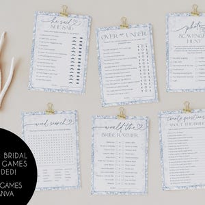 Something Blue Before I Do Bridal Shower 40+ Editable Games, Vintage Floral, French Blue Toile Invite Dusty Blue Chinoiserie, Canva, SBB001