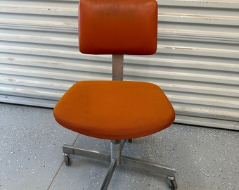 Vintage Steelcase Inc. 1960s Rolling Office Chair Orange & Silver Swivel Chair Fabric Cushion Los Angeles, Mid Century Modern Rolling Chair