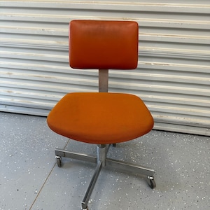Vintage Steelcase Inc. 1960s Rolling Office Chair Orange & Silver Swivel Chair Fabric Cushion Los Angeles, Mid Century Modern Rolling Chair