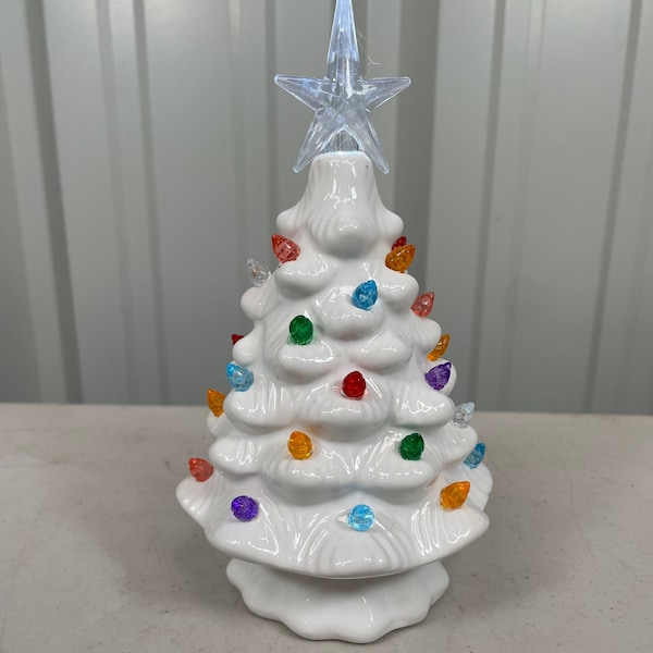 White Ceramic Christmas Tree Light Up Vintage Style Nostalgic, Light Up Ceramic Christmas Tree, Christmas Tree Decor, Vintage Christmas