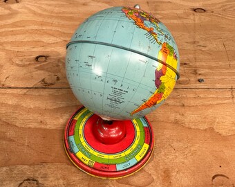 Vintage Metal World Globe w/ Star Signs, Seasons & Months Base J. Chein and Co. Made in USA, Vintage World Globe, Vintage Desk Globe
