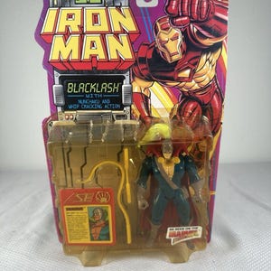 Figura de acción vintage de Iron Man - Blacklash de Marvel Comics ToyBiz de 1995, NUEVA Y SELLADA. Figura de acción vintage de Marvel. Figura de acción de Iron Man. imagen 1