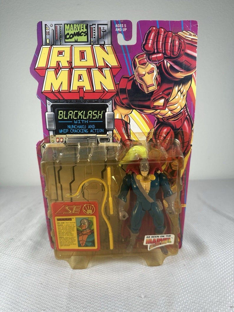 Figura de acción vintage de Iron Man - Blacklash de Marvel Comics ToyBiz de 1995, NUEVA Y SELLADA. Figura de acción vintage de Marvel. Figura de acción de Iron Man. imagen 1