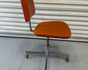 Vintage Steelcase 1960s Rolling Office Chair Orange Silver