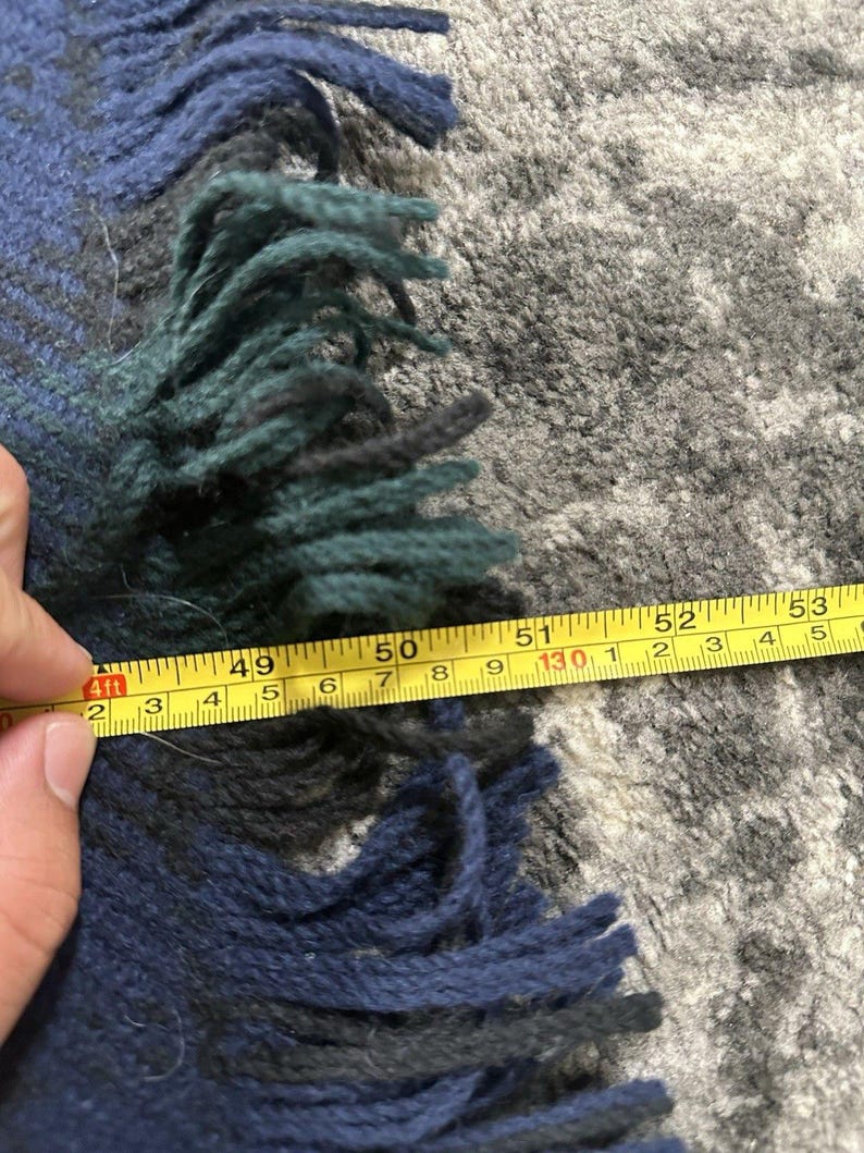 VTG Pendleton Green Blue Plaid Wool Blanket Throw Fringe Made in USA 64x50", Vintage Pendleton Wool Blanket, Pendleton Throw Blanket image 8