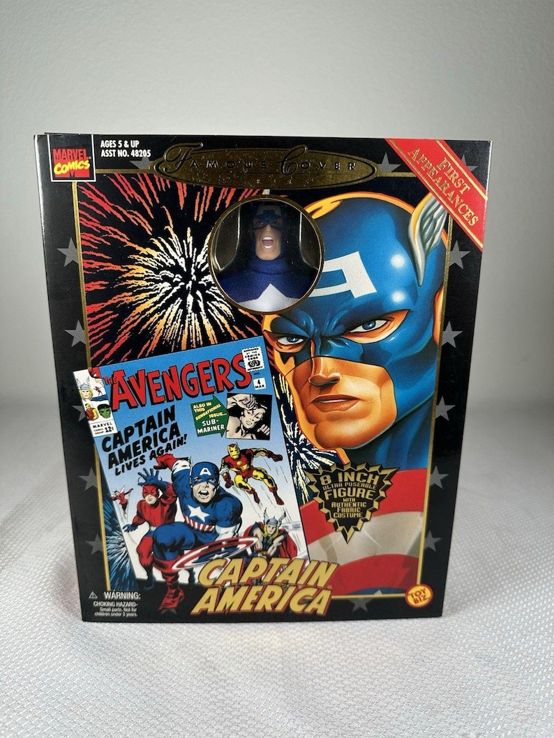 Toy Biz Marvel Famous Cover Series 8" Action Figure Captain America NEW 1998, Marvel Action Figure, Marvel Gift, Marvel Toy, Marvel Comics image 1