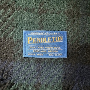 VTG Pendleton Green Blue Plaid Wool Blanket Throw Fringe Made in USA 64x50", Vintage Pendleton Wool Blanket, Pendleton Throw Blanket image 4