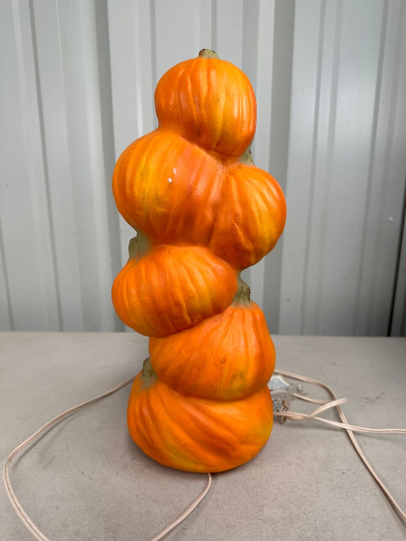 Vintage Gemmy Halloween Jack O Lantern Stacked Totem Pumpkins Blow Mold Tested Works, Vintage