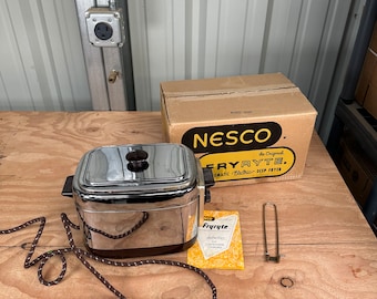 Vintage Nesco FryRyte Deep Fryer Model N 140 E Brown Tested in Box Silver Chrome Mid Century Modern, Vintage Deep Fryer Kitchen Appliance