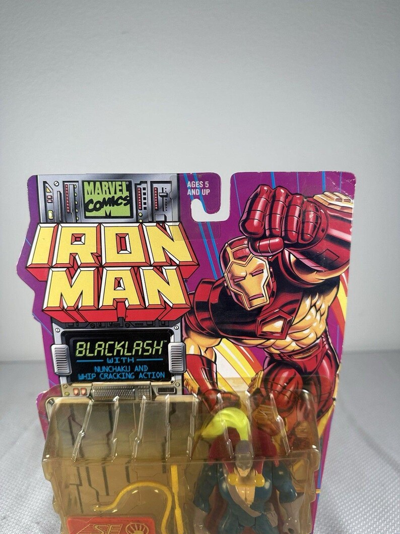 Figura de acción vintage de Iron Man - Blacklash de Marvel Comics ToyBiz de 1995, NUEVA Y SELLADA. Figura de acción vintage de Marvel. Figura de acción de Iron Man. imagen 2