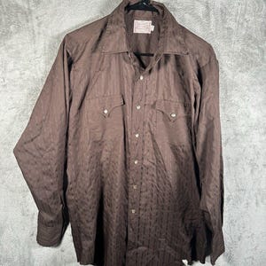 Vintage H Bar C Ranchwear Long Tail Western Shirt Brown Pearl Snap USA XL Mens, Vintage Cowboy Shirt, Western Shirt, Ranch Shirt, 70s Shirt