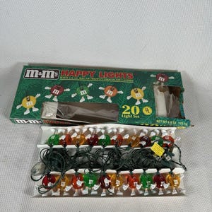 Vintage M&M's Happy Lights 20 String Lights Holiday Christmas Tree WORKS 1990s, Vintage Christmas Lights, String Lights, Vintage Christmas