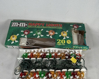 Luzes de Natal vintage M&M&#39;s Happy Lights, 20 luzes de corda, árvore de Natal festiva, anos 90, luzes de Natal vintage, luzes de corda, Natal vintage