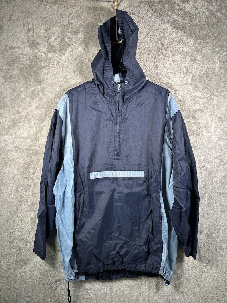 Vintage Nike 1/4 Zip coupe-vent veste homme grande bleu des années 90 rétro capuche, veste de survêtement Nike vintage, coupe-vent Nike vintage image 1
