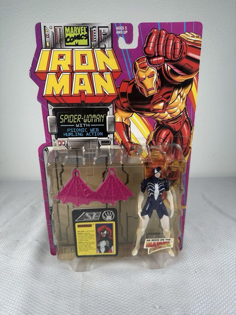 Marvel Comics ToyBiz 1995 Iron Man - Spider Woman Figurka akcji Vintage NEW, Vintage Marvel Figurka akcji, Figurka akcji Iron Man zdjęcie 1