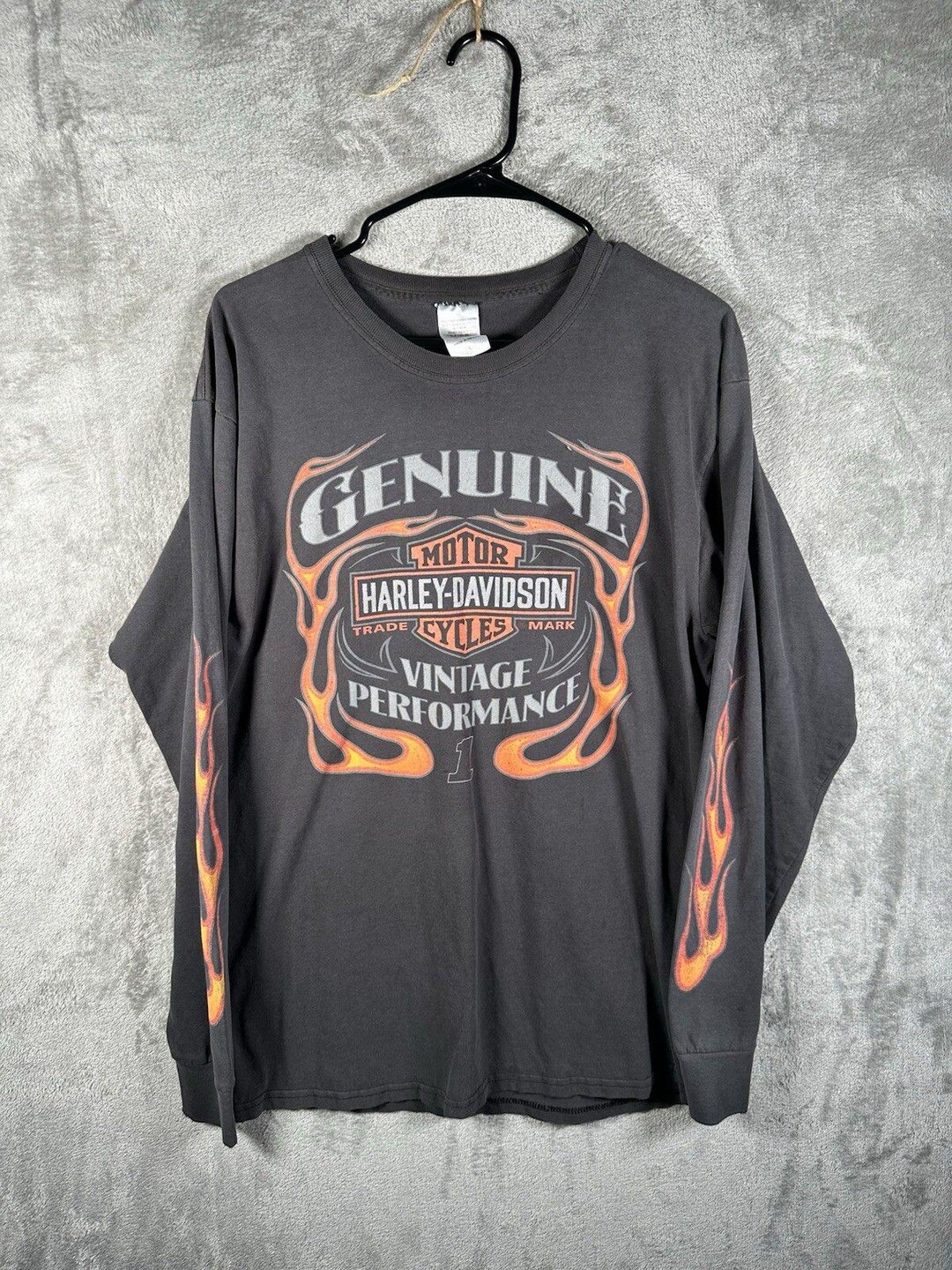 ハーレーダビッドソン 長袖 フレイムTシャツ メンズ Lサイズ ブラック
