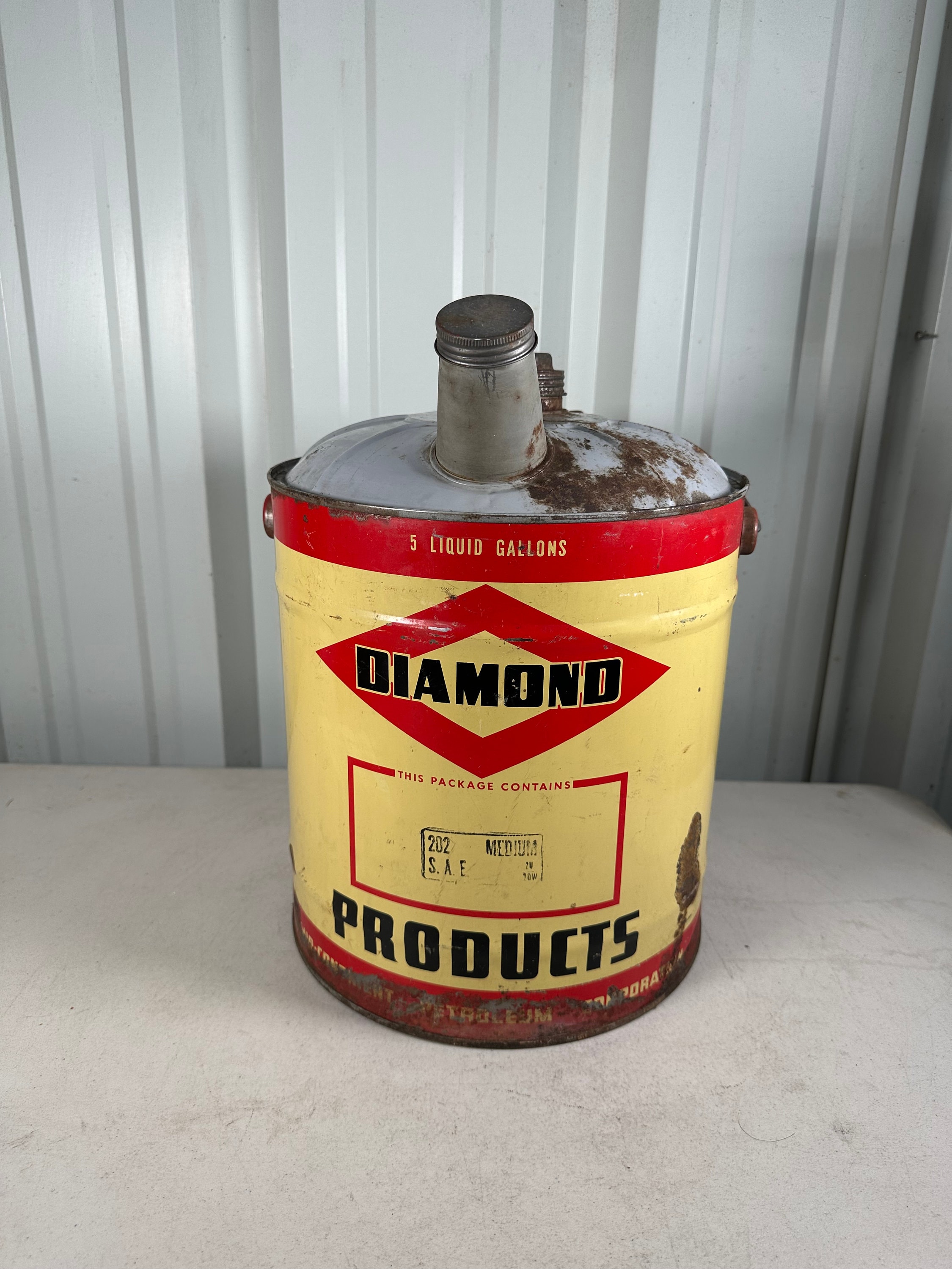 Vintage Diamond Motor Oil Can Metal 5 Gallon Drum Made in USA Gas Oil W/  Spout, Vintage Gas and Oil Memorabilia 