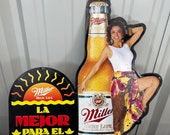 Vintage Miller High Life Metal Tin Wall Sign Advertising 1980s La Mejor Para El Mejor, Man Cave Sign, Garage Sign, Bar Sign Miller High Life