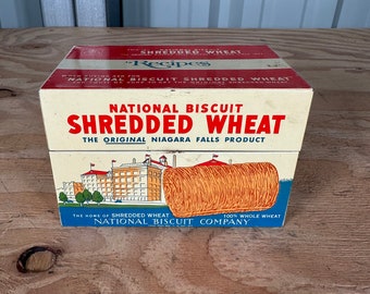 Boîte à recettes en métal vintage National Biscuit Shredded Wheat Nabisco 1973, boîte à recettes en métal vintage, boîte à recettes