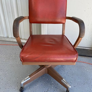 Vintage Eck-Adams Corp 1978 Rolling Office Chair Brown & Red Leather Swivel Made in USA, Mid Century Modern Rolling Chair, Office Chair