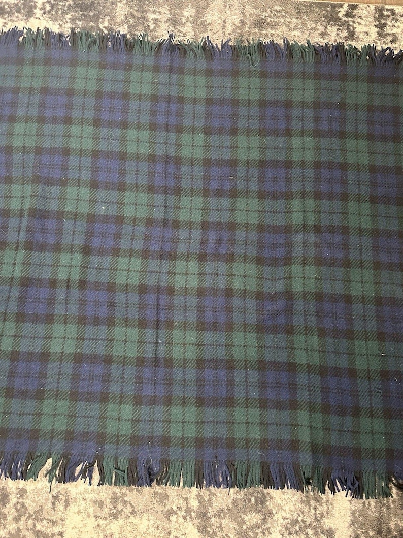 VTG Pendleton Green Blue Plaid Wool Blanket Throw Fringe Made in USA 64x50", Vintage Pendleton Wool Blanket, Pendleton Throw Blanket image 6