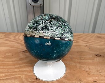 Vintage Chein Metal Tin Dark Side Moon Lunar Crater Map Globe w/ Stand 1960s Made in USA Original, Vintage Moon Model Globe, Vintage Globe