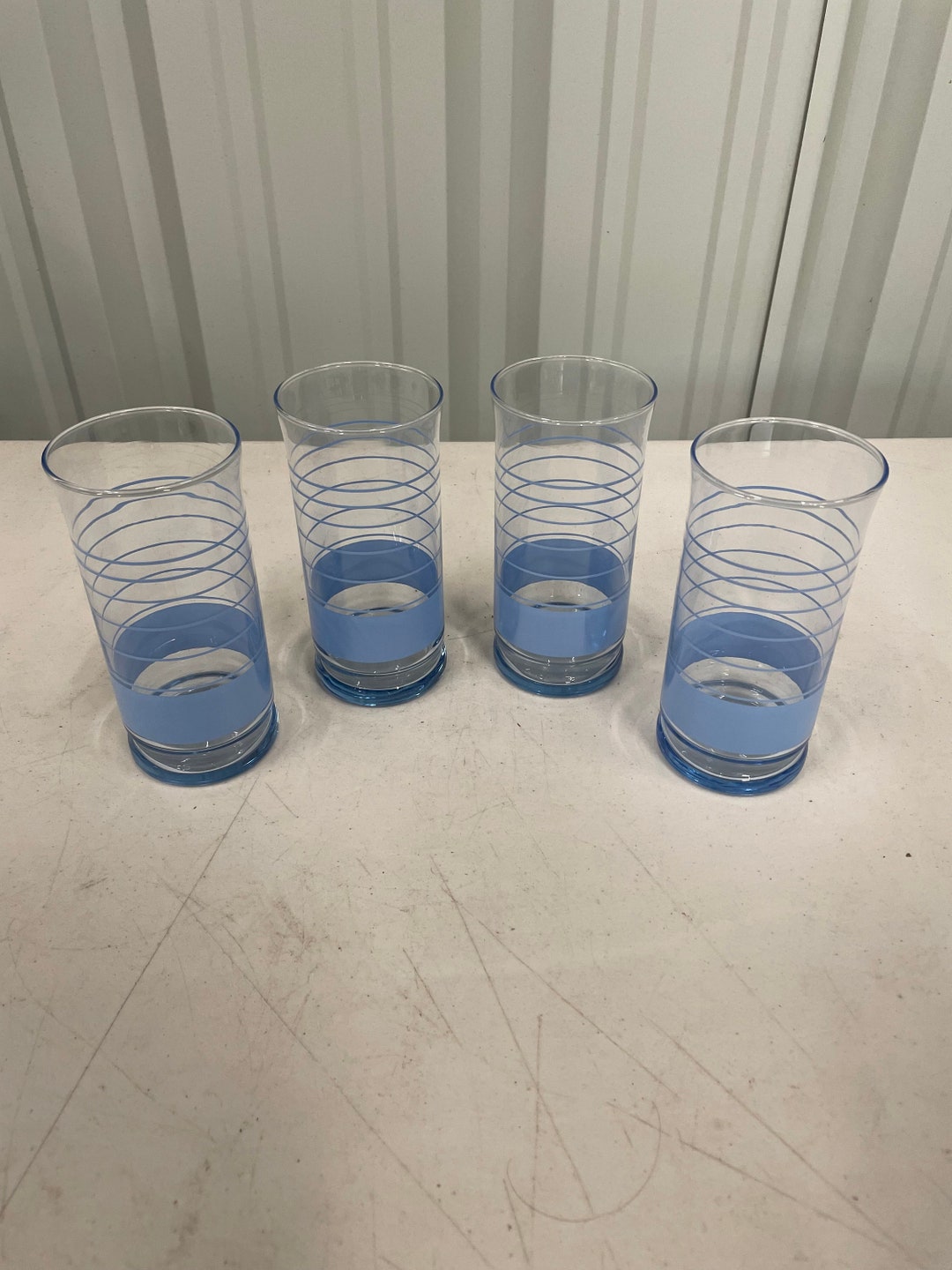 Vintage Mid Century Modern Drinking Glass Set of 4 Light Blue Etsy