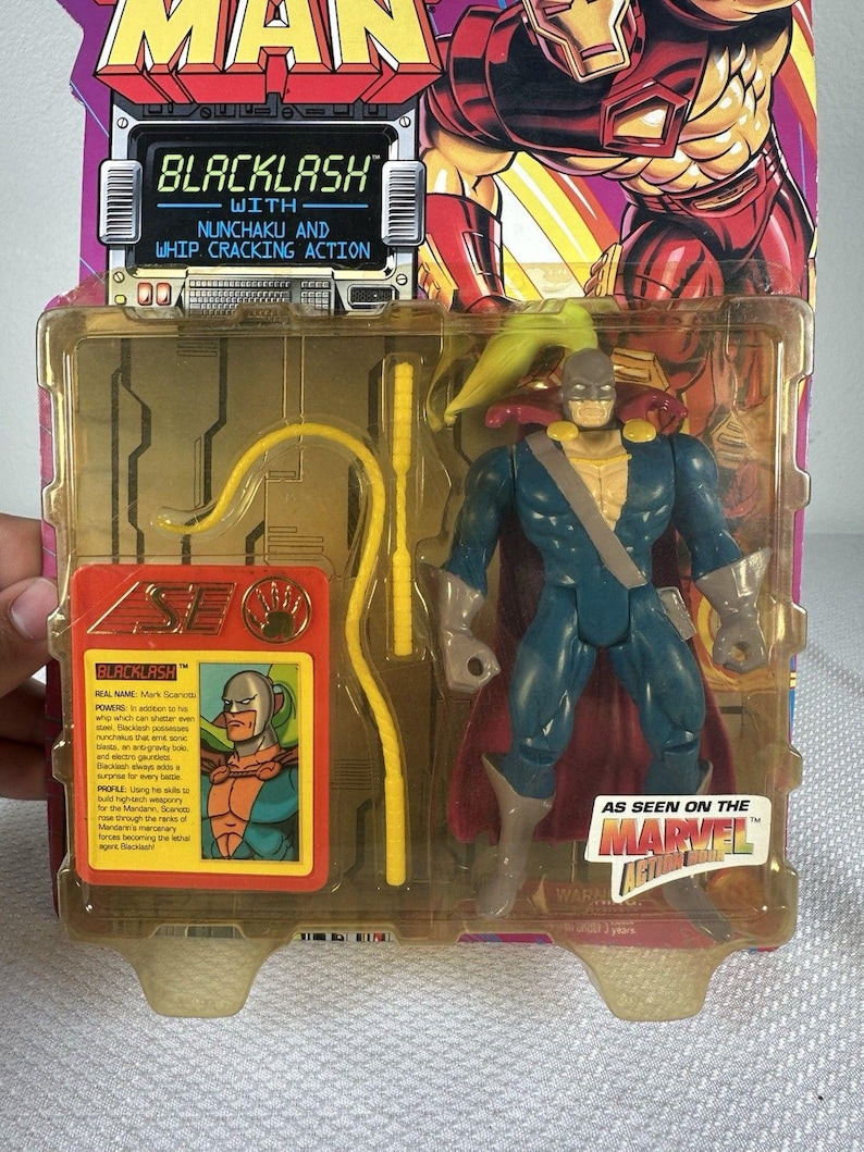 Figura de acción vintage de Iron Man - Blacklash de Marvel Comics ToyBiz de 1995, NUEVA Y SELLADA. Figura de acción vintage de Marvel. Figura de acción de Iron Man. imagen 3