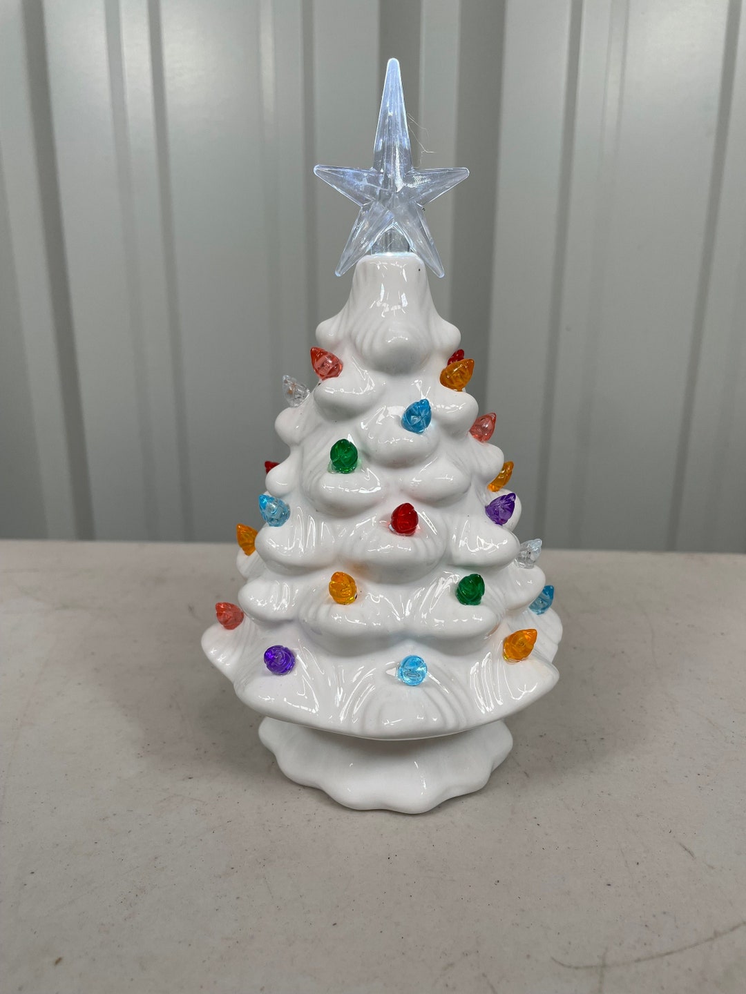 White Ceramic Christmas Tree Light up Vintage Style Nostalgic, Light up