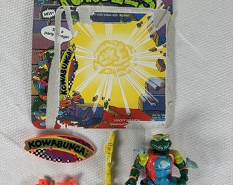Vintage TMNT 1990 Mike the Sewer Surfer Complete Action Figure w/ Cardback, Teenage Mutant Ninja Turtles Gift, Tmnt Action Figure