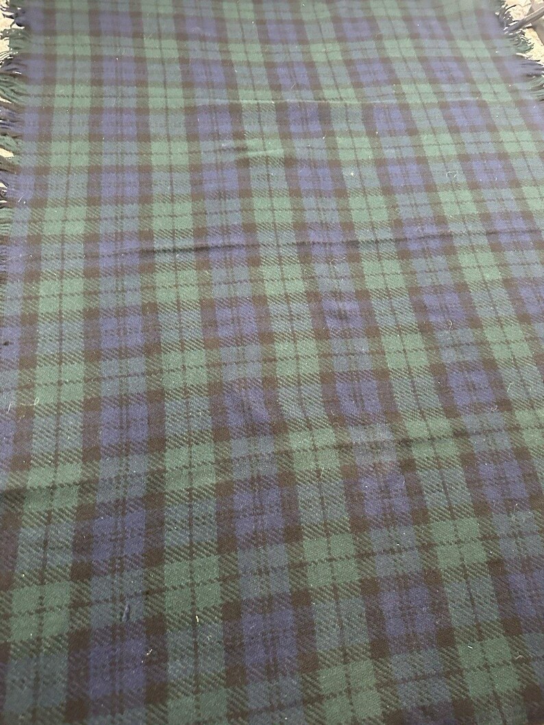 VTG Pendleton Green Blue Plaid Wool Blanket Throw Fringe Made in USA 64x50", Vintage Pendleton Wool Blanket, Pendleton Throw Blanket image 5