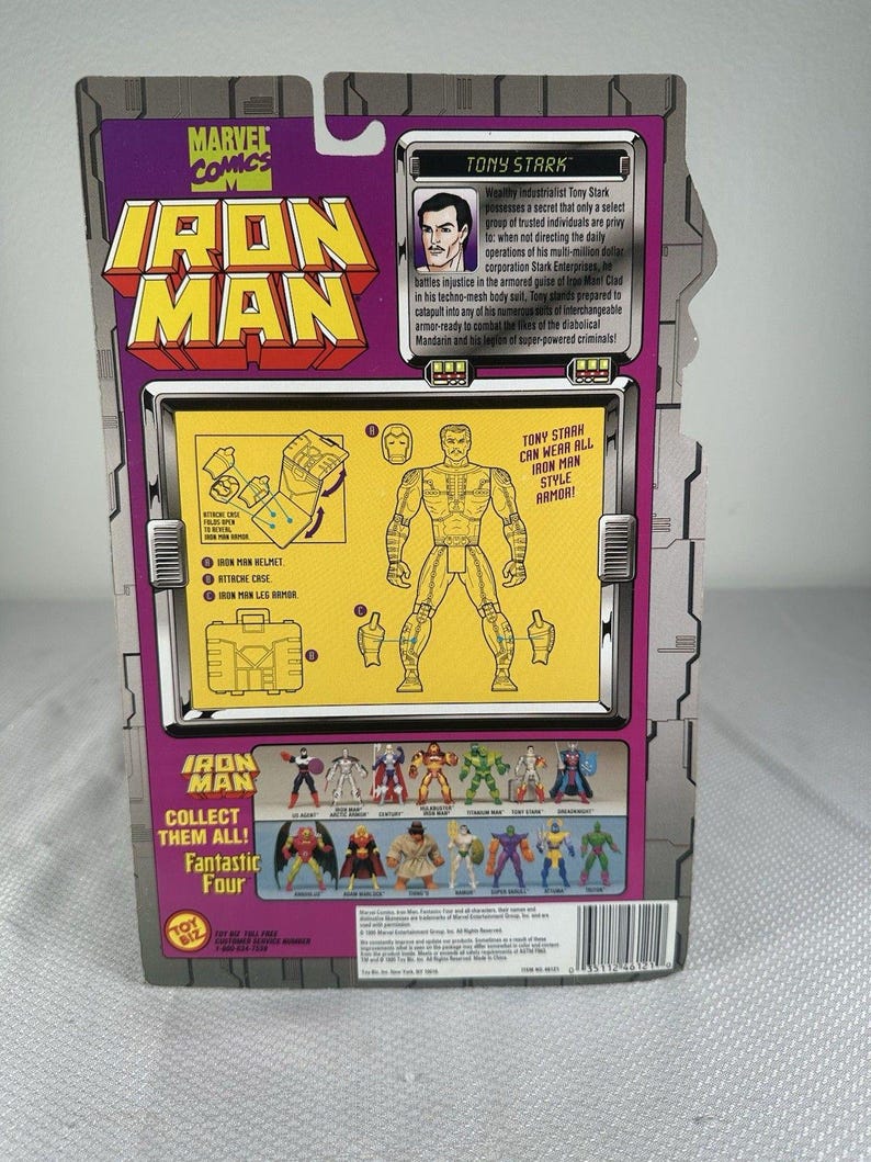Marvel Comics ToyBiz 1995 Iron Man - Tony Stark Armor Suit Case Action Figure, Vintage Marvel Action Figure, Iron Man Action Figure image 6