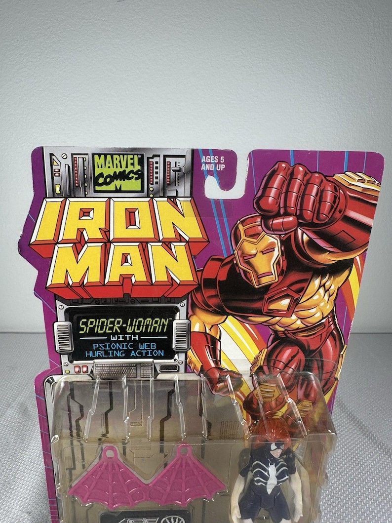 Marvel Comics ToyBiz 1995 Iron Man - Spider Woman Figurka akcji Vintage NEW, Vintage Marvel Figurka akcji, Figurka akcji Iron Man zdjęcie 2