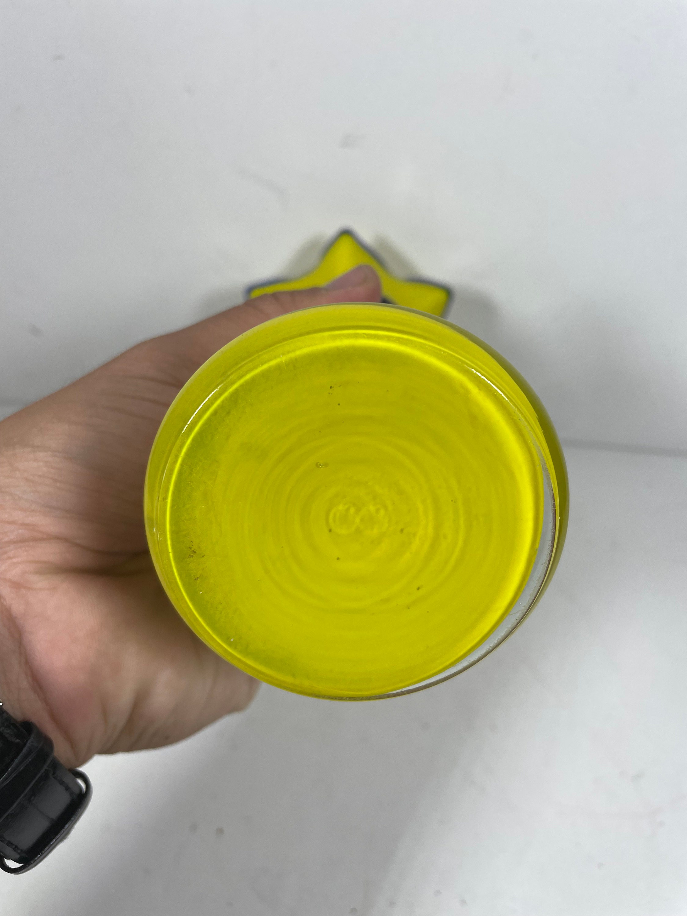 Vintage Yellow and Blue Mid Century Modern Glass Vase, Retro Glass