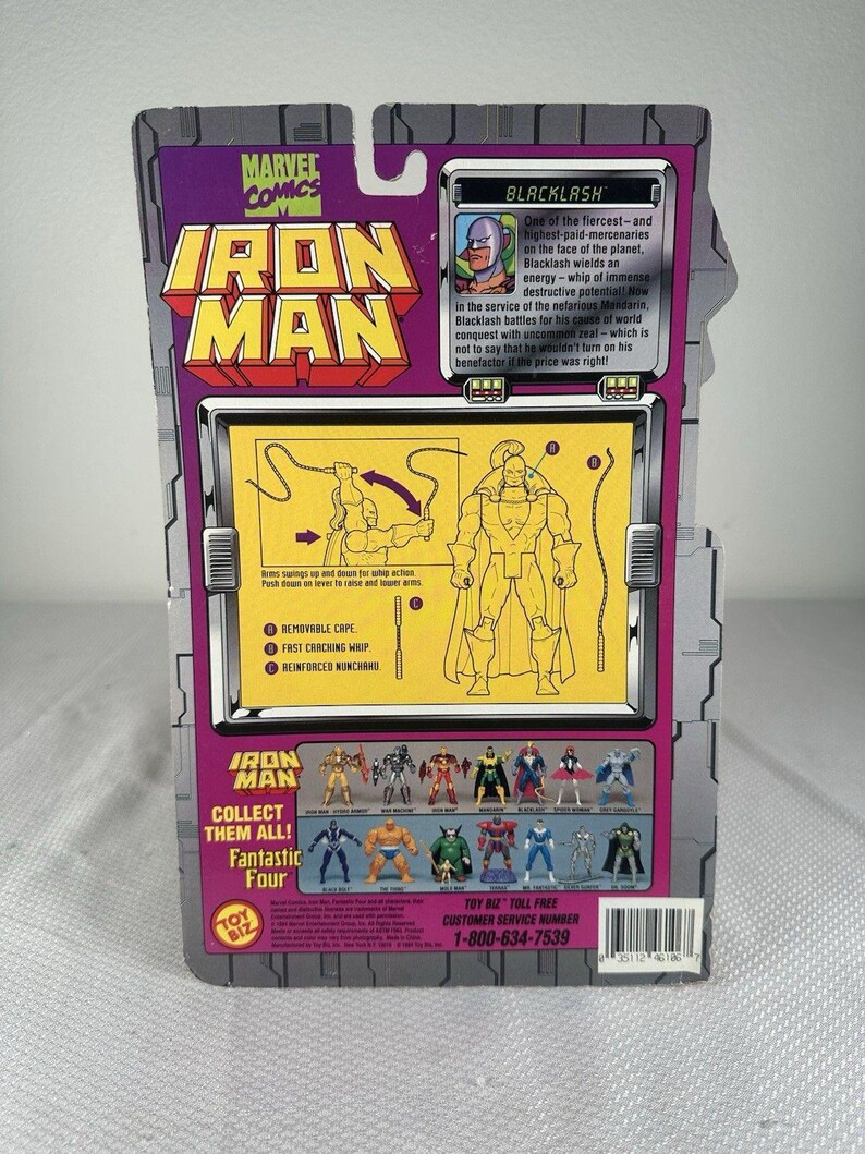 Figura de acción vintage de Iron Man - Blacklash de Marvel Comics ToyBiz de 1995, NUEVA Y SELLADA. Figura de acción vintage de Marvel. Figura de acción de Iron Man. imagen 6
