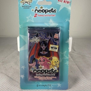 May include: A sealed Neopets Trading Card Fun Pak on a light blue backing card with white stars. The packaging features the Neopets logo, a virtual prize icon, and illustrations of characters including a winged figure, a pink creature, and a yellow pet.