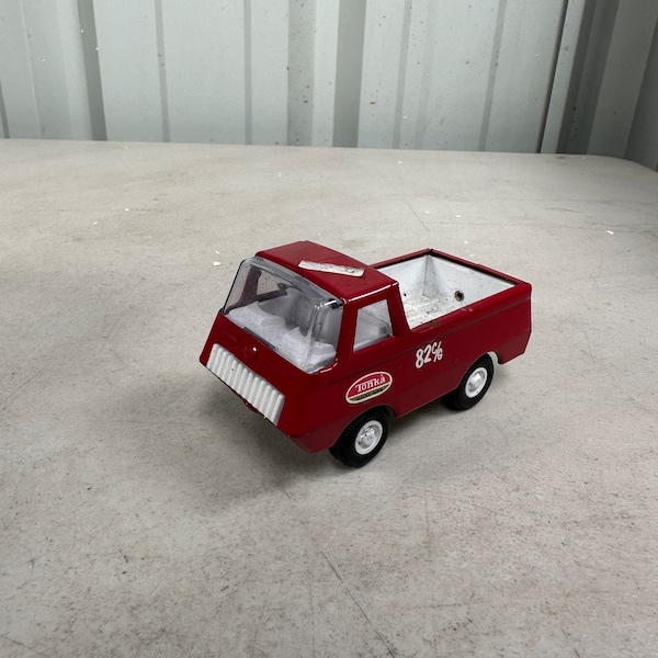Vintage Tonka Small Red and White Pickup Truck Pressed Steel and Plastic 4" Inch Made in USA, Vintage Toy Tonka Truck