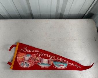 Vintage Boulder Dam, Colorado River Souvenir Felt Pennant Red 25" Made in USA, Vintage Colorado River Pennant, Vintage Boulder Dam Pennant