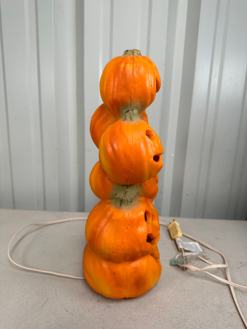 Vintage Gemmy Halloween Jack O Lantern Stacked Totem Pumpkins Blow Mold Tested Works, Vintage