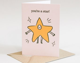 You're A Star card | Greeting card, thank you card, cute gifts, just to say, grateful, thankful, little A7 card, blank with envelope