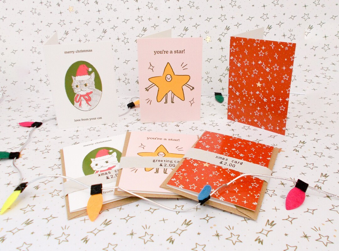 Christmas Greeting Card A7 With Envelope Red Gold Foil Etsy